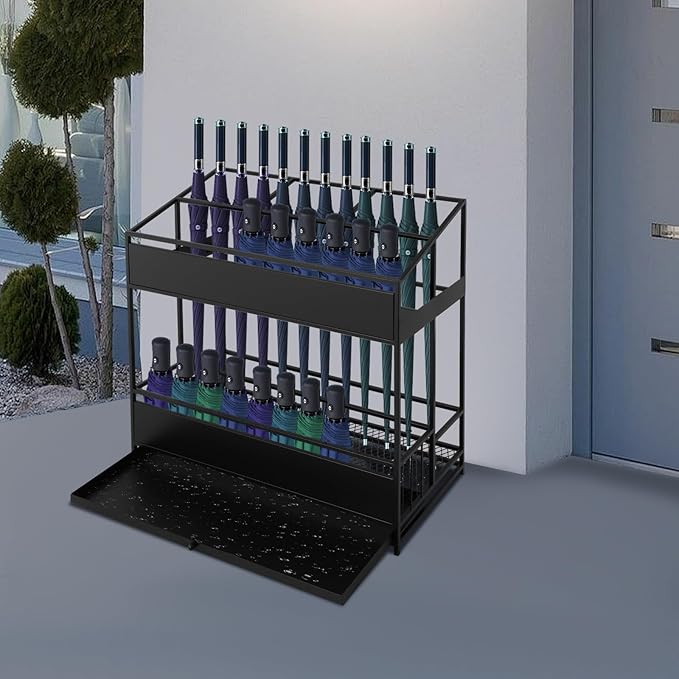 Umbrella Stand Rack, Free Standing Industrial Umbrella Holder with Removable Water Tray, Umbrella Organizer for Indoor Outdoor Entryway Home Office Patio