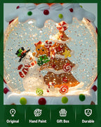 Gingerbread Snowman Christmas Tree Snow Globe - Lighted Gingerbread Snow Globe with Swirling Glitter and LED Lights, Hand Painted Christmas Decoration Playing 8 Holiday Songs, Xmas Gift for Adults