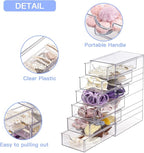 FABROK Clear Hair Accessory Organizer Box with 6 Drawers, Compact Storage Organization Drawers Set for Cosmetics, Glasses, Stationery, Stackable Storage Containers Box for Bathroom, Closet, Office