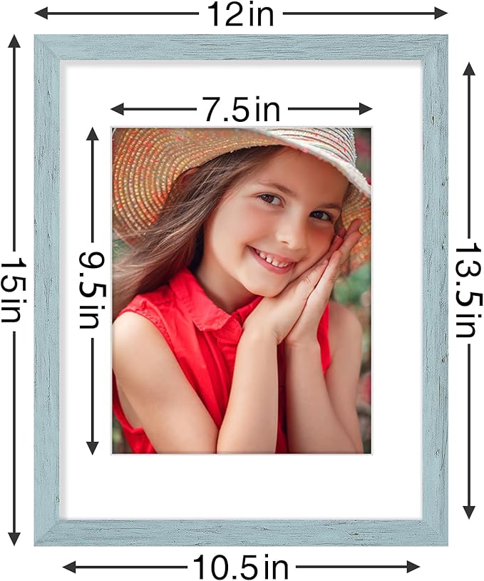 Vittanly 11x14 Picture Frames Set of 9, Shatter Resistant Plexiglass, Display 8x10 Pictures with Mat or 11x14 without Mat, Photo Frames for Wall or Tabletop, Engineered Wood, Rustic Blue