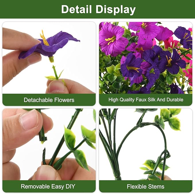 Artificial Fake Petunias Flowers for Outdoors Spring Decoration, 12 Bundles Faux Flower Plants UV Resistant Realistic Silk Flower for Outside Planters Patio Porch Yard Window Box (3 Mix Colors)