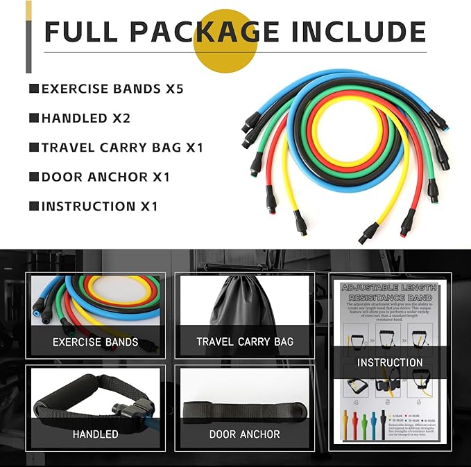 Professional Resistance Bands. Latex-Free, Work Out Bands, Stretch Bands for Working Out Women or Men, Exercise Bands Set for Physical Therapy (with Handle)