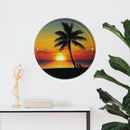 Wall Picture, with Sunset Palm Tree Printed Circular Iron Hanging Picture,Wall Art Decor,Home for Bedroom Living Room Bathroom Decor,Iron Painting 11.8X11.8 in