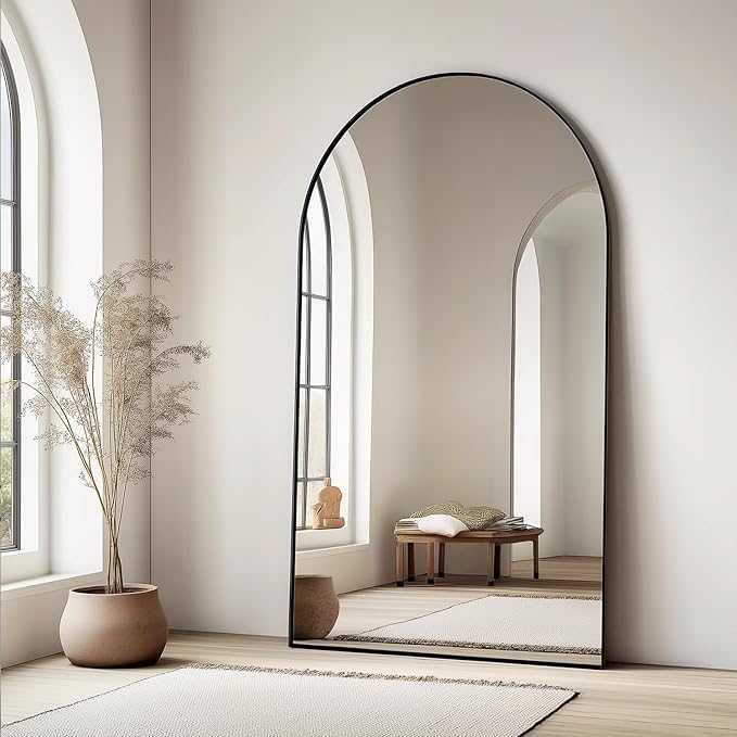 Dewfig Arched Full Length Mirror, 78"x38" Large Floor Mirror with Stand, Oversized Full Body Mirrors for Standing/Leaning/Hanging, Wall Mounted Mirrors for Bedroom, Living Room,Dressing Room, Black