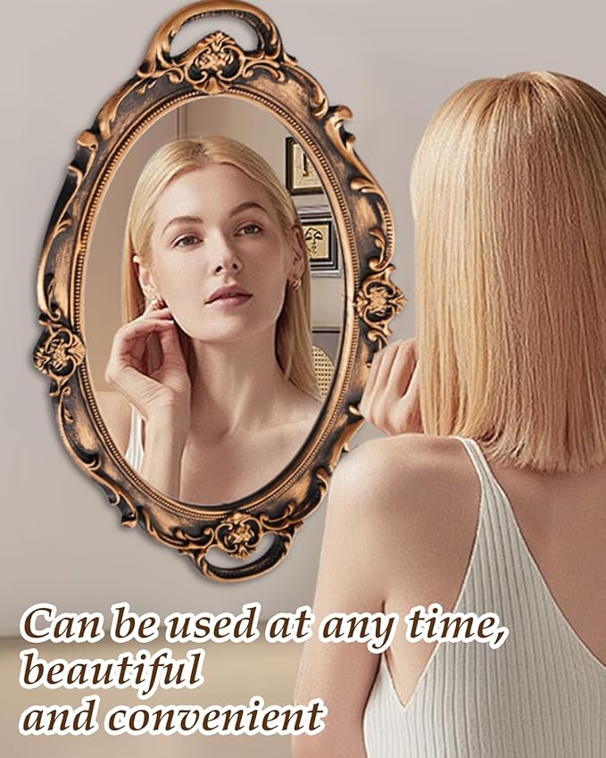 XPXKJ Vintage Gold Mirror Tray Vanity Tray for Dresser Perfume Storage Decorative Mirrored Glass Tray Coquette Room Decor, Bedroom, Bathroom Oval Antique Serving Makeup Organizer