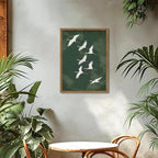 Framed Japanese Flying Cranes Wall Art, Vintage Bird Pictures Wall Decor Paintings, Rustic Nature Animal Canvas Prints Minimalist Home Decor for Living Room Bedroom Office 16x24 inch