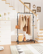 Clothes Rack - Metal Coat Rack with Bottom Shelf, Portable Wardrobe Rack with 6 Side Rods, Rolling Clothing Rack for Hanging Clothes for Bedroom or Laundry Room (Black, 28.7 x 17 x 59.4)