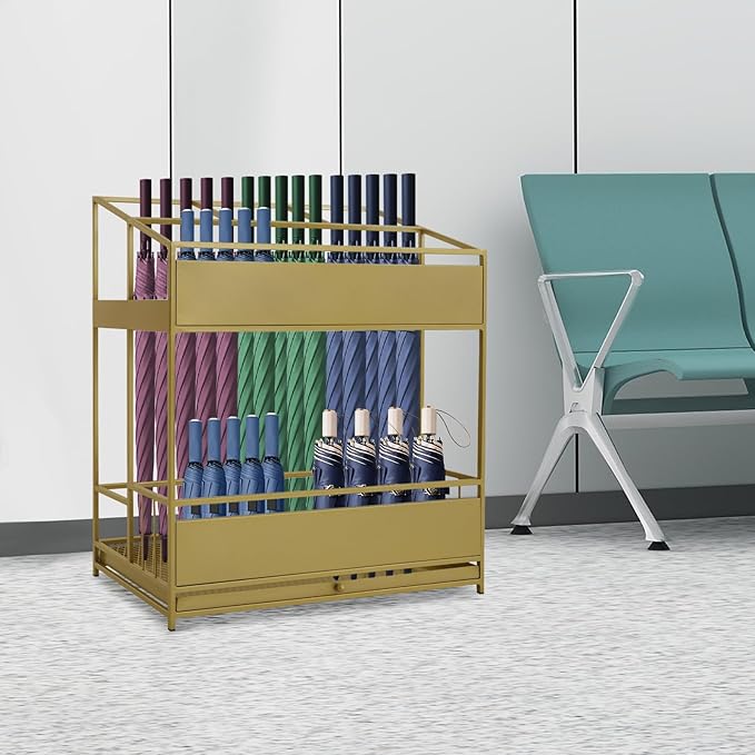 Umbrella Holder Entryway, Umbrella Stand Rack 26.8*12.6*27.6in Metal Square Umbrella Rack Organizer Removable Drip Tray Open Design Hollow-Out Design Drip Tray Handle Raised Feet