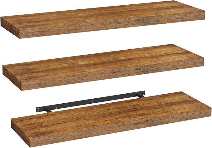 RALGEND Floating Shelves for Wall, 1.5" Thick Wall Shelf Set of 3 with Invisible Bracket, L47.2 x W7.9 Hanging Shelves Farmhouse Home Decor for Bathroom, Living Room, Bedroom, Rustic Brown 12301BJP3BF
