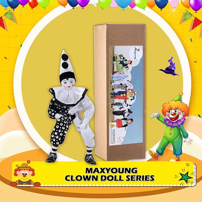 Maxyoung 16 Inch Porcelain Clown Doll Vintage Dolls Figurine, Collectible Figure, Hand Painted Toy, Christmas Halloween Birthday Gift, Twisted Body