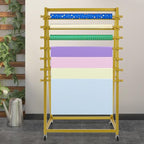 15 Tier Ribbon Holder Organizer Rack, Movable Scarf Towel Holder, Double-Sided Scarf Rack with Lockable Wheels, Floor Standing Ribbon Organizer for Craft Room Cake Shop Flower Store (Gold)