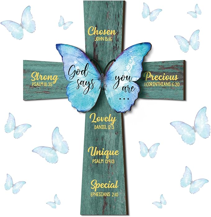 Panelee 11.81 Inch Christian Cross Wall Decor Wooden Cross Sign Inspirational Bible Verse Wood Wall Decor Scripture Hanging for Church Room Office Kitchen Gifts