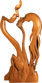 BGCOPPER Wooden Kissing Couple Ornament, Abstract Couple Portrait Sculpture Romantic Love Statue Decor Gift for Women Anniversary Valentine Wedding - 14 Inch