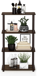Furinno TURN-N-TUBE Storage Shelves, 4-Tier Toolless Book Shelf, Corner Shelf, Toolless Open Shelves, for Organization and Storage, Living Room, Garage, Home Office, Walnut