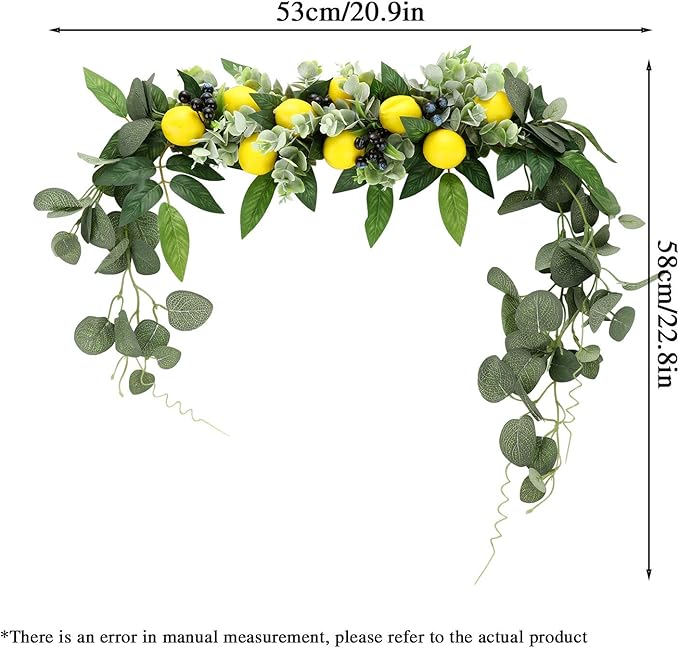 Flower Swag, Artificial Lemon Floral Swag, Door Swag Wreath Twig Simulation Hanging Ornament for Home Wedding Wall Door Decoration
