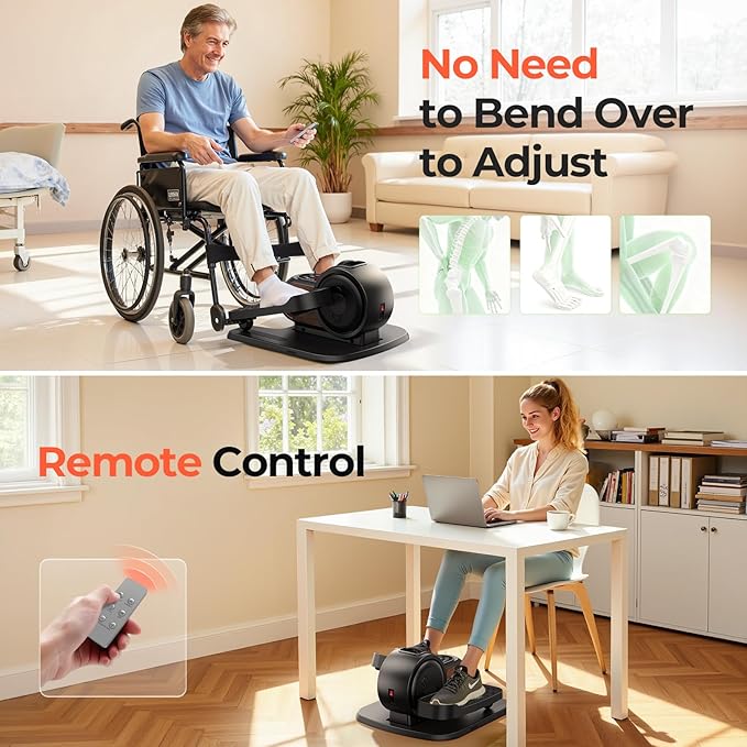 Under Desk Elliptical Exercise Machine, Electric Elliptical for Seniors with 10 Level Adjustable Resistance & Speeds, Quiet Portable Elliptical Machine with Remote for Home Office