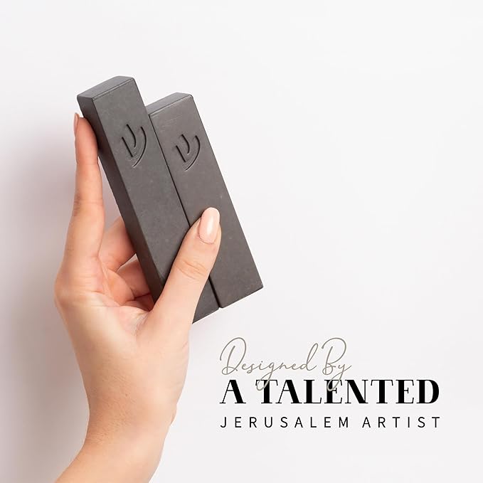 SURI Mezuzah – 5 Inch Gray Concrete Door Mezuza Case with Printed Scroll, Judaica Contemporary Style, Fits a 4 Inch Mezuzah Scroll, Gift Box Included