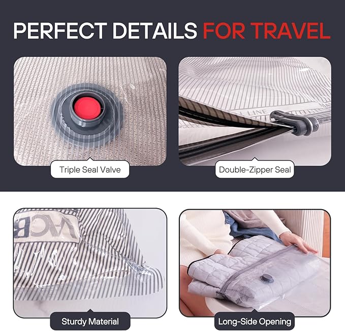 VMstr 15-Pack Vacuum Seal Bags for Clothing Travel, Carry-on Size for Luggage Compression Packing, Space Bags with Plug-in Electric Pump