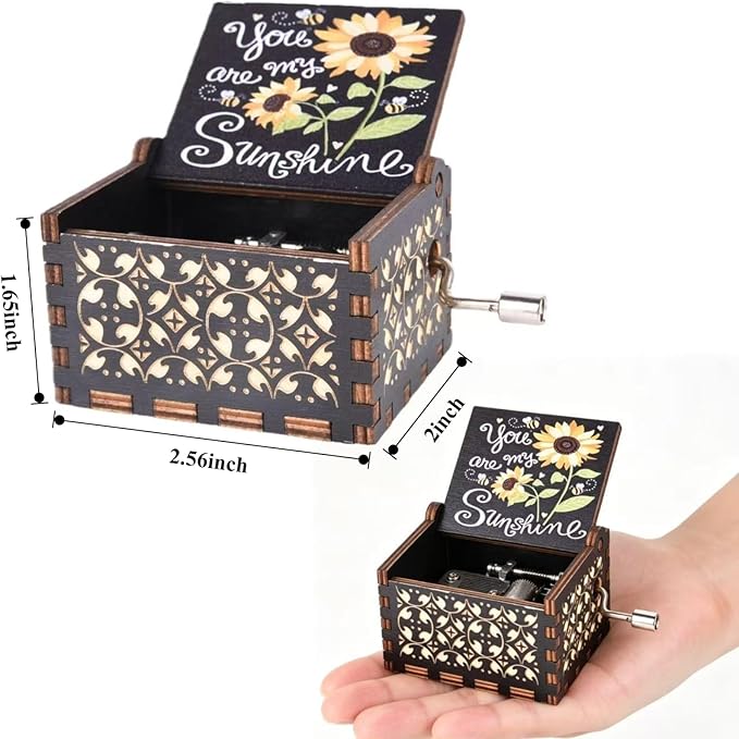 Dream Loom Wooden Music Box, You are My Sunshine Hand Crank Engraved Wooden Musical Boxes Sunflower Gift for Mother/Grandma/Wife/Girlfriend/Women