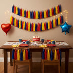 15Pcs Red Blue and Yellow Paper Tassel Garland,Tissue Tassel Banner for Carnival Theme Birthday Party Decorations