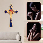 TALPGOD St Benedict Crucifix Blue 7 Inch,Crucifix Wall Cross for Catholic Decor,Jesus Christ Hanging Cross Wall Art Decor,Escapularios Catolicos,Saint Benedict Medal for Home Decoration