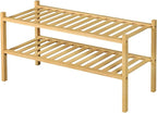 2 Tier Bamboo Shoe Rack for Closet Free Standing Wood Shoe Shelf for Entryway Small Space Stackable 27"x11"x13" (Natural)