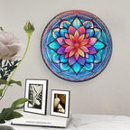 Decorative Plates for Wall Hanging, Mandala Flower Glass Painting Ceramic Plate w/Display Stand, Home Decor for Kitchen Cabinets, Farmhouse Round Tray 8 Inch, Gift for Family Friends