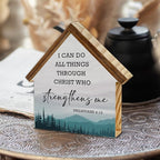 I Can Do All Things Through Christ Christian Bible Verse Decor, Philippians 4:13 House Shaped Wood Sign, Christian Home Office Room Decor