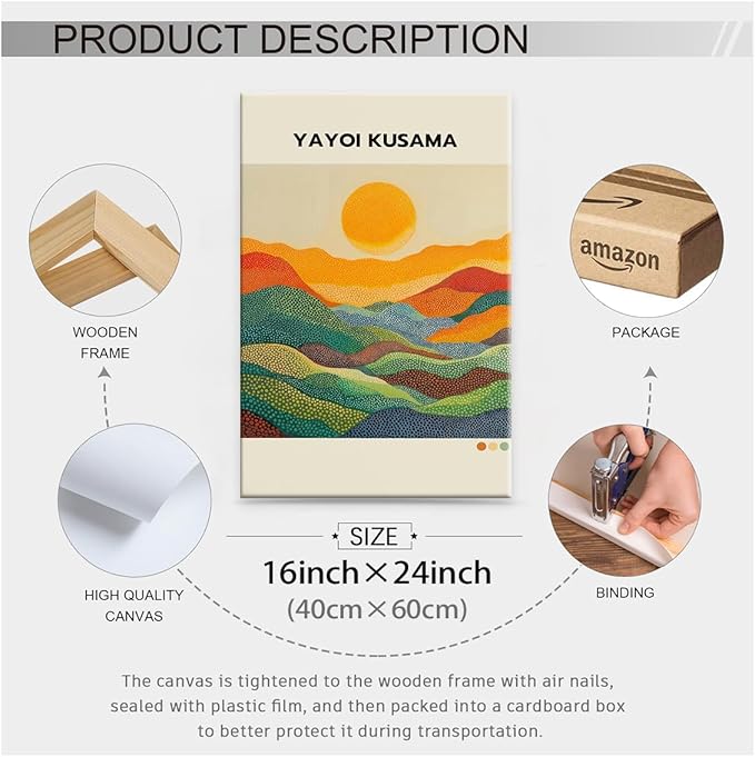 Yayoi Kusama1986 Wall Art Japanese Gallery Exhibition Wall Decor Yayoi Kusama Poster Abstract Landscape Canvas Print for Japanese Home Bedroom Decorations Artwork16x24in Framed