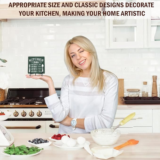 DETIHO Rustic Kitchen Decorations Above Cabinets, Dark Green Kitchen Counter Decor, Farmhouse Wooden Signs and Plaques for Home Dining Room Tabletop - G09