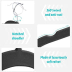 Premium Velvet Hangers 50 Pack - Space-Saving Closet Organizer for Clothes, Non-Slip Flocked Design, Ideal for Shirts and Coats (Black)