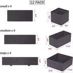 DIOMMELL 12 Pack Foldable Cloth Storage Box Closet Dresser Drawer Organizer Fabric Baskets Bins Containers Divider for Baby Clothes Underwear Bras Socks Lingerie Clothing,Dark Grey 444