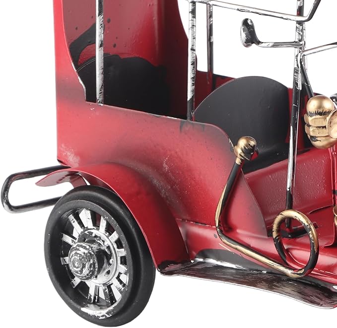 Vintage Classic Car Model Miniature, Old Vintage Car Desktop Decor, Red Tin Alloy Retro Automobile Ornament with Authentic Details for Home Office Bar Cafe Wedding Party