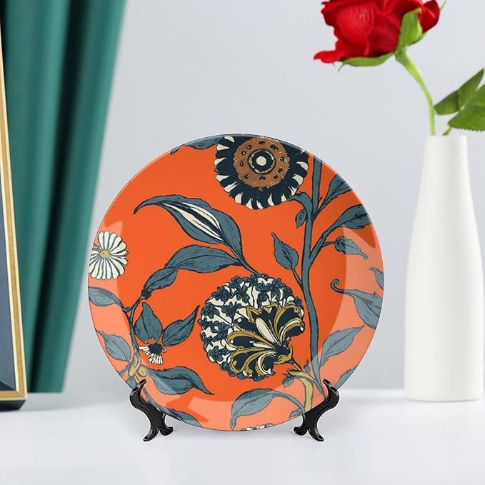 Plates Ceramic Persimmon Flower Chinoiserie Customize Decor for Festival Wall Kitchen Home Ceramic Dinner Plates 1 Plate with 1 Display Stand, Multi Sizes by Choosing, Gifts for Men Women