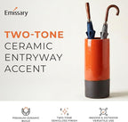 Emissary Home and Garden Two-Tone 19.5 in. H Round Ceramic Umbrella Stand in Bright Orange with High-fire Treatment