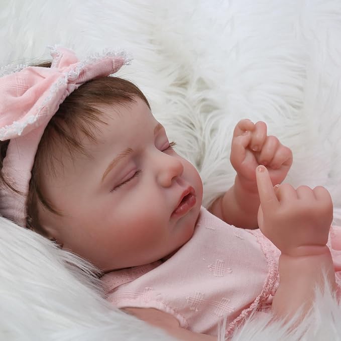KSBD Reborn Baby Dolls Girl - 20 Inch Realistic Sleeping Newborn Baby Doll, Lifelike Handmade Cloth Body Soft Weighted Reborn Doll, Advanced Painted Gift Set for Kids Age 3+