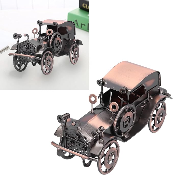 Vintage Car Model Metal Bronze Classic Exquisite Home Decorative Handicraft Ornament, Antique Car Decor for Living Room Office Shelf, Retro Toy Collectible Gift for Car
