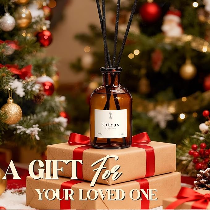 Reed Diffuser Set, 8.12 fl.oz Citrus Scent Oil Diffuser with Sticks, Long-Lasting Home Fragrance Reed Diffuser for Bathroom Shelf Decor, Air Freshener Room Diffuser
