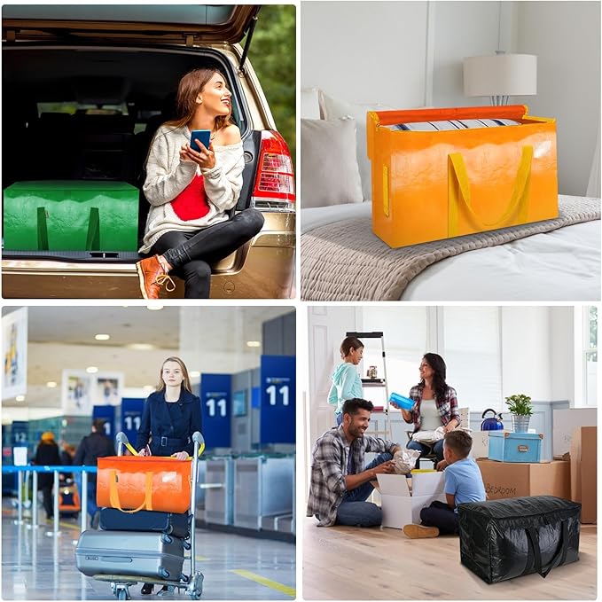 BALEINE 6-Pack Oversized Moving Bags with Reinforced Handles, Heavy-Duty Storage Tote for Clothes, Moving Supplies (Orange, 6-Pack)