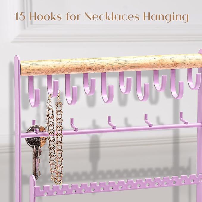 ProCase Jewelry Organizer Stand Necklace Organizer Earring Holder, 6 Tier Jewelry Stand Necklace Holder with 15 Hooks, Jewelry Tower Display Rack Storage Tree for Bracelets Earrings Rings -Purple