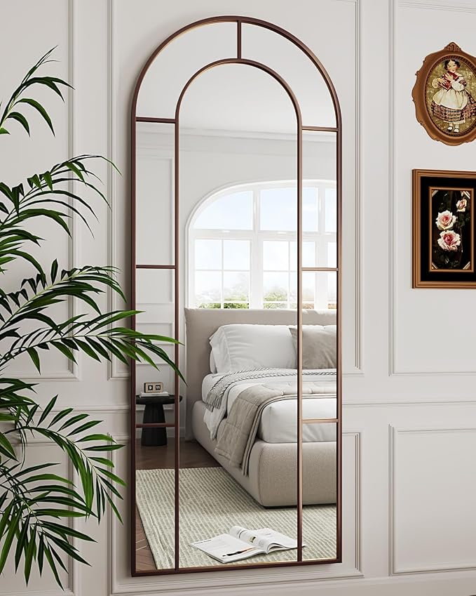 Antok 71" x 28" Full Length Mirror, Floor Mirror Arched Window Decorative Mirror, Metal Framed Decor Farmhouse Floor Mirrors Art Pane Mirrors Wall Decor for Bedroom, Living Room, Entryway Black