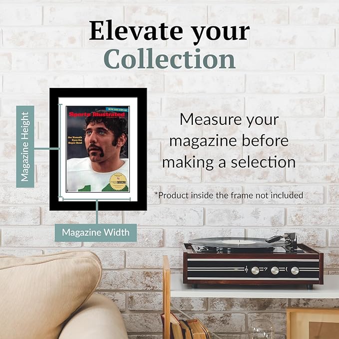 Creative Picture Frames 8.25 x 11 Magazine Frame with Full-Strength Glass, Holds Up To A 1/4" Thick Media with Installed Hangers for Easy Mounting, 11x14 Manhattan Black Frame with White Mat