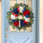 WANNA-CUL 250th Year Patriotic Wreaths for Front Door Decorations, 24 Inch 4th of July Hydrangea Wreath, Red White Blue Spring Door Wreath for Independence Day, Memorial Day for Indoor Outdoor Decor