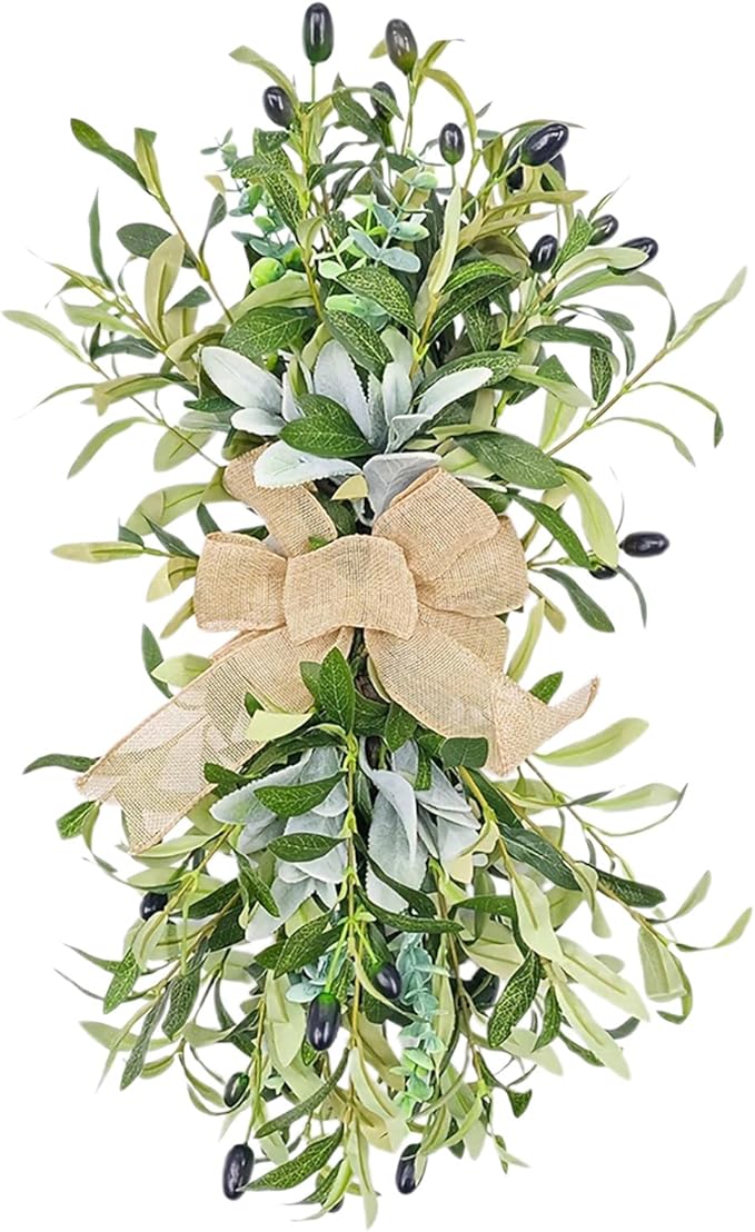 24inch Floral Swag, Greenery Swag Artificial Olive Flower Swag, Greenery Swag Spring Floral Swag Fake Olive Leaves Decorative Swafor Wedding Arch Party Wall Home Garden Decor