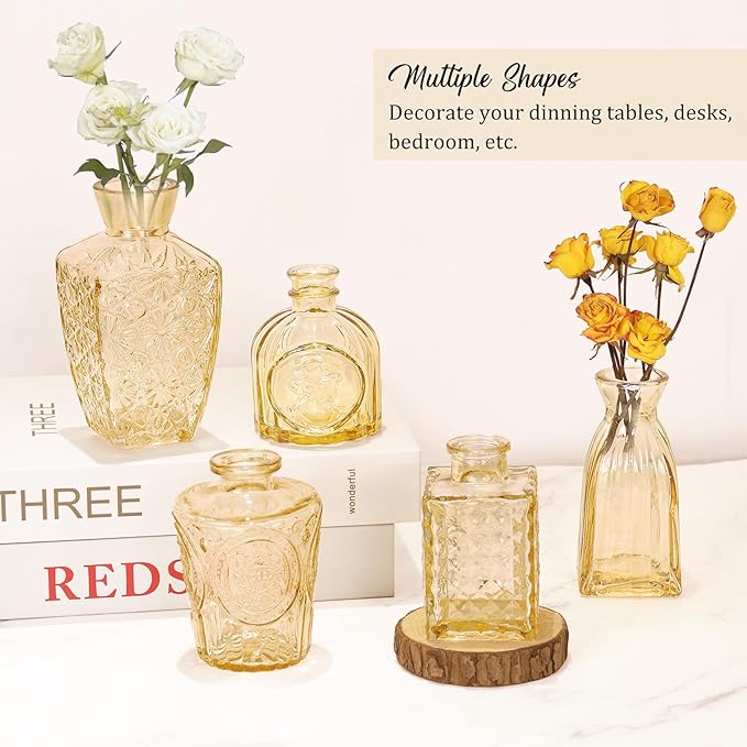 36Pcs Bud Vases Set Small Vintage Glass Bottles Bud Vases in Bulk Multiple Shape Cute Glass Vases for Rustic Wedding Centerpieces Table Decorations and Home Decor (Champagne)