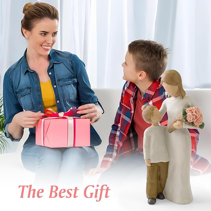 Mother and Son Figurines Statues, Sculpted Hand-Painted Mom and Child Statues Gifts for Mother’s Day Anniversary Birthday Home Decor