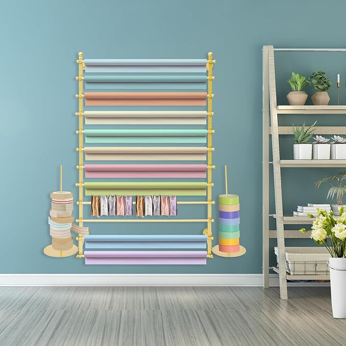 12-Tier Wall Mounted Scarf Rack, Scarf Display Rack, Towels Storage Hanger, Commercial Hijab Scarf Holder Organizer Space Saving for Retail Stores, Boutiques, Home (Gold, 31.5in Width)