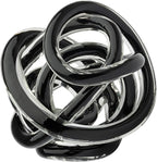 Torre & Tagus Orbit Hand Blown Glass Infinity Knot Sculpture - 4.5 Inch Glass Art Black Knot Decor Ball for Home Decor, Small Centerpiece Table Decoration for Home Interior (Solid Black)