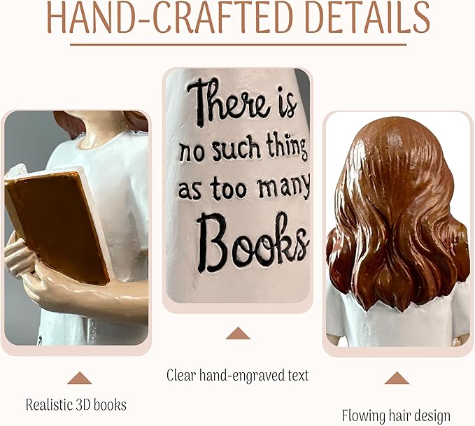 Book Figurine Reading Woman Statue – Reading Resin Figurine for Book Lovers Decor, Bookworm Sculpture, Reading Gifts for Book Lovers Women