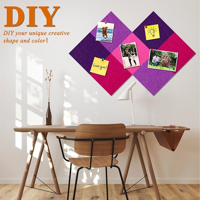 Square Felt Cork Bulletin Board Tiles, Self Adhesive DIY Felt Pin Board for Wall 30" x 20" with 35 Pushpins for Office School Home Wall Decor Stickers Memos Photos Display (Gradual Purple)